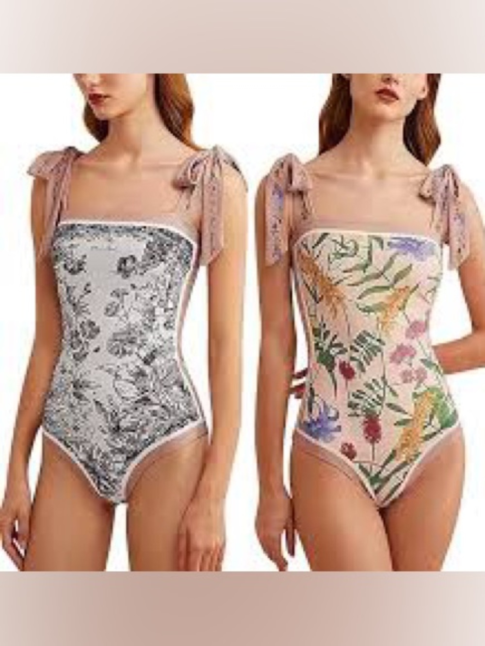 NWOT Reversible Floral One Piece Swimsuit Pink Botanical Tie Strap Size M Unworn
